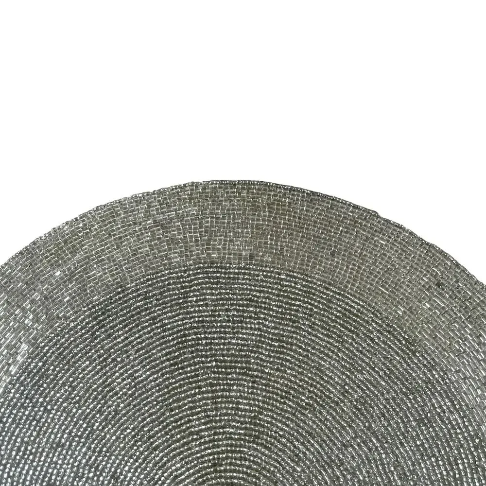 TIRAMISU Hand Beaded Placemat 15in Metallic SILVER Holiday Glam Decor New